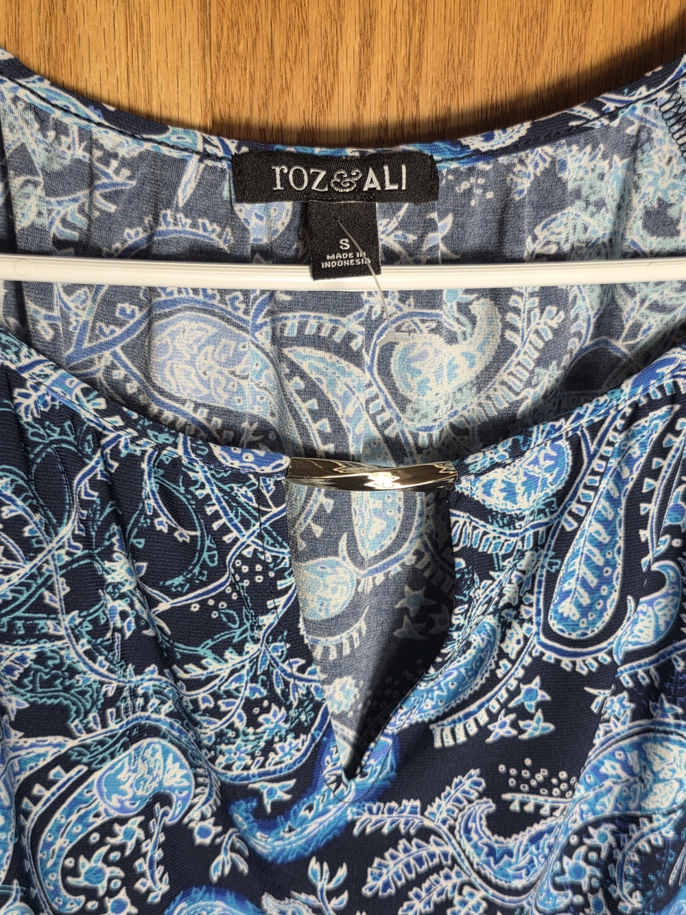 Roz & Ali Women's Navy Blue Paisley Blouse/ Mini Dress Small Buttery Soft Y2k - Picture 2 of 3
